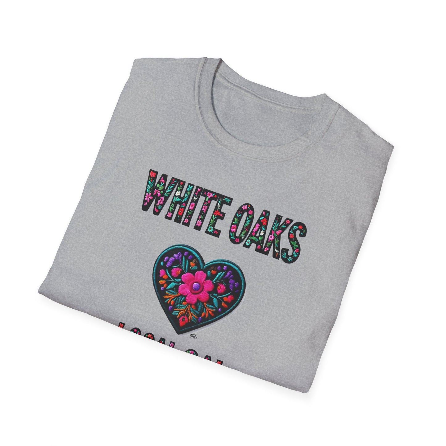 White Oaks Local Gal Flower-Heart T-Shirt, c02-n09-s05  Softstyle Graphic Tee, Unisex Casual Wear, Support Local Merch, Gift for Community Lovers, Finkz WINDSOR