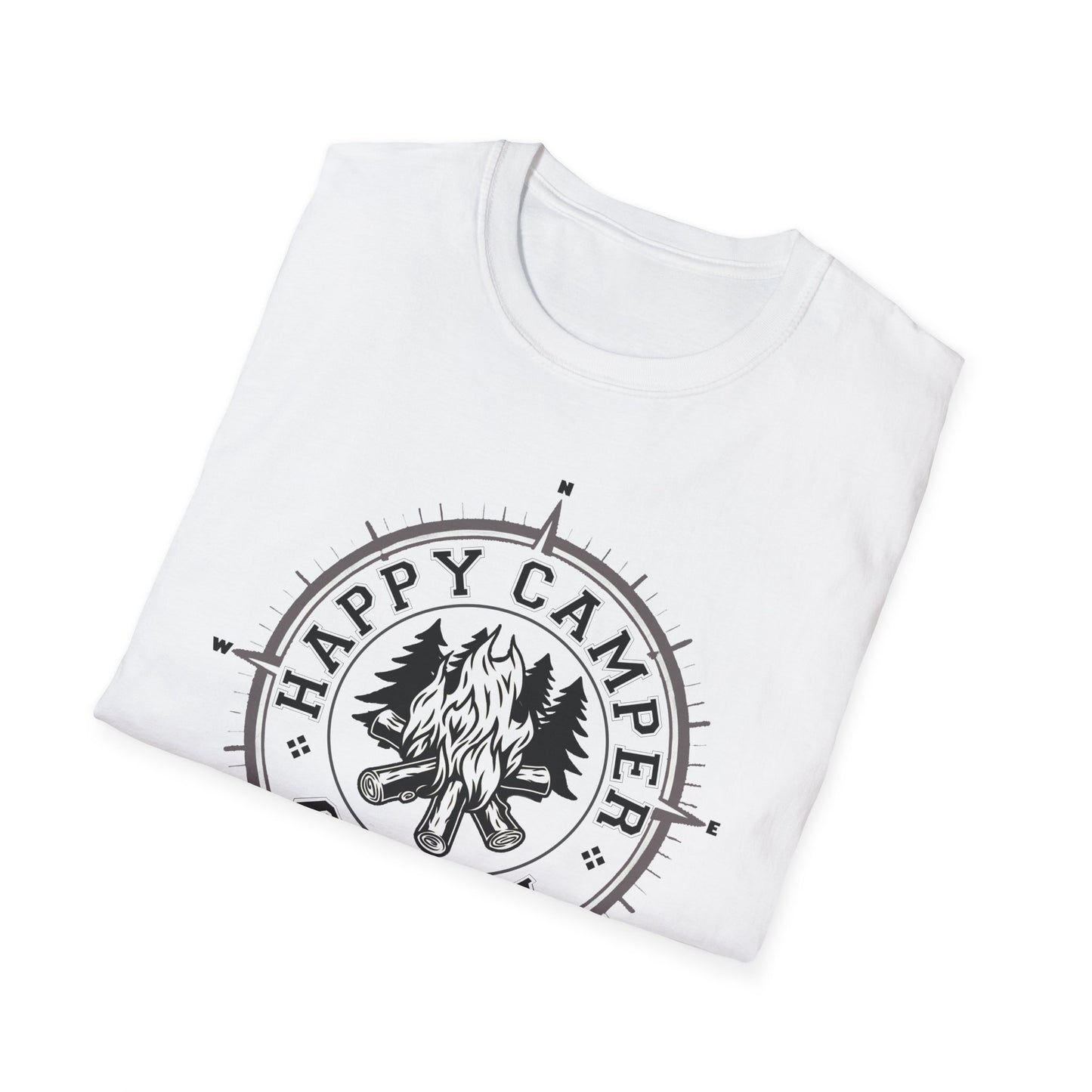 Happy Camper Crew Compass T-Shirt, Softstyle Graphic Tee, Unisex Casual Wear, Support'N Locals Merch, Gift for Community Lovers,