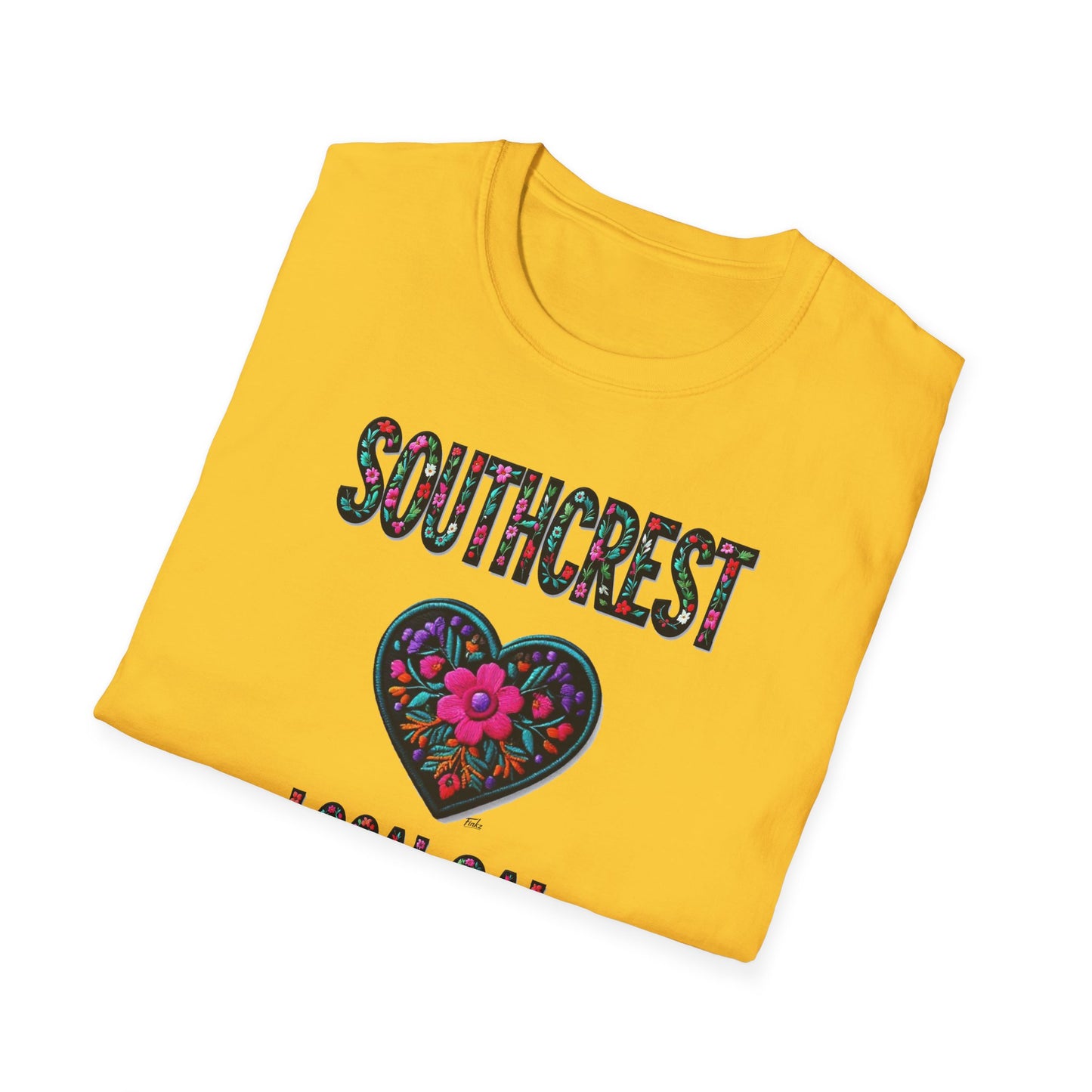 Southcrest Local Gal Flower-Heart T-Shirt, c02-n07-s05  Softstyle Graphic Tee, Unisex Casual Wear, Support Local Merch, Gift for Community Lovers, Finkz WINDSOR
