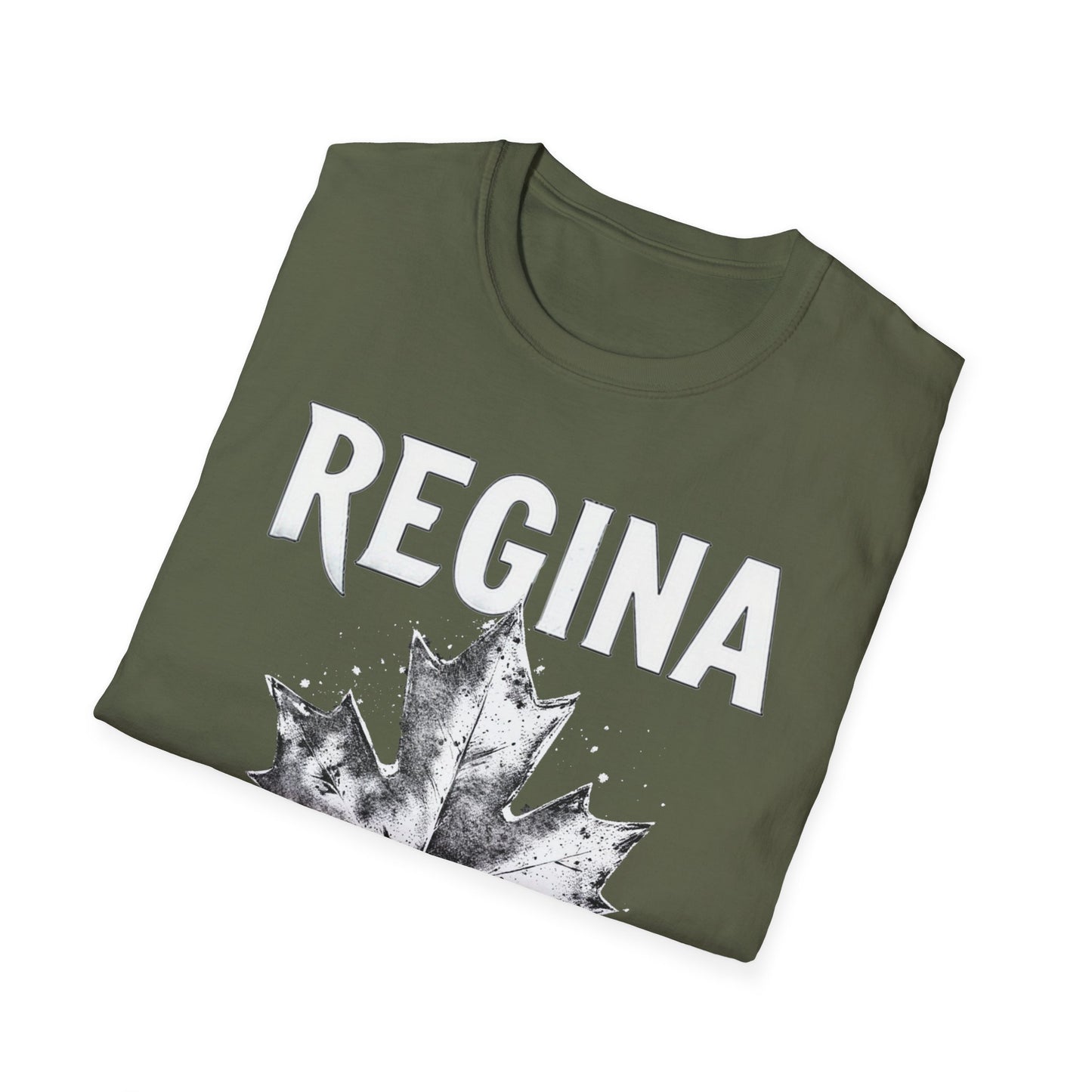 Regina Hardcore Rep'n White Leaf T-Shirt, c010-n00-s007 Softstyle Graphic Tee, Unisex Casual Wear, Support'n Locals Merch, Gift for Community Lovers.