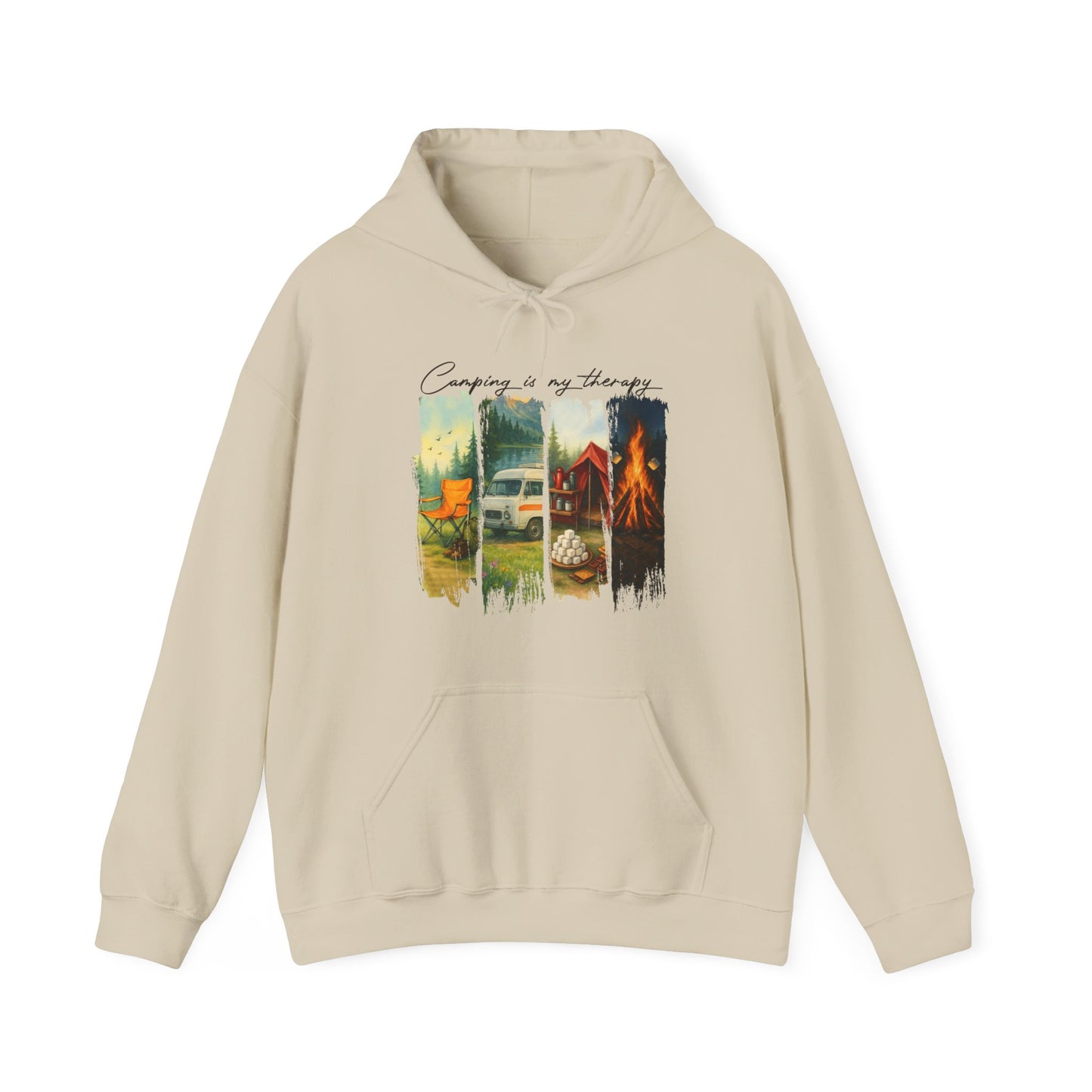 Camping is My Therapy Hoodie | HappyCamperCrew.Com 100% Authentic | Cozy Camping Hoodie | Unisex Hooded Sweatshirt for Nature Lovers, Casual Wear, Gift for Him/Her, Outdoor Adventures, Cozy Days & Warm Nights by the Campfire
