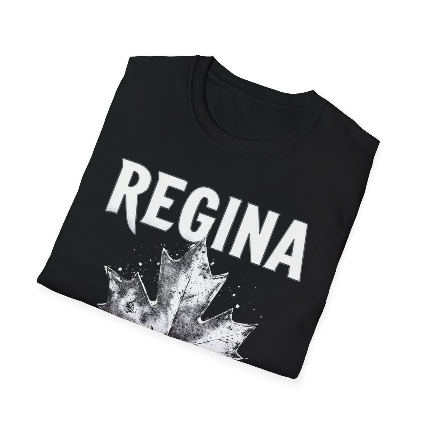 Regina Hardcore Rep'n White Leaf T-Shirt, c010-n00-s007 Softstyle Graphic Tee, Unisex Casual Wear, Support'n Locals Merch, Gift for Community Lovers.