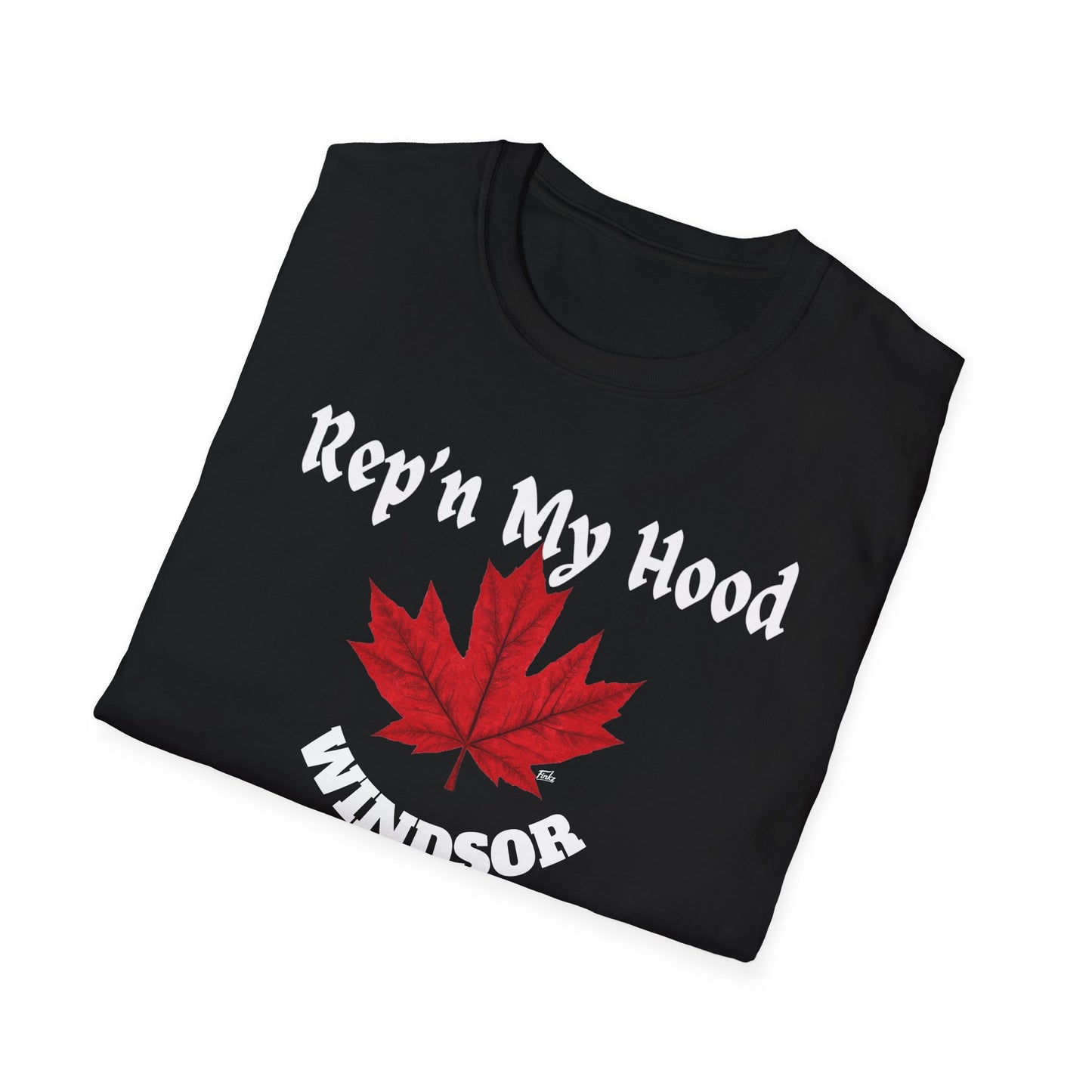 WINDSOR Rep'n My Hood Red Leaf T-Shirt, Softstyle Graphic Tee, Unisex Casual Wear, Support Local Merch, Gift for Community Lovers, Finkz