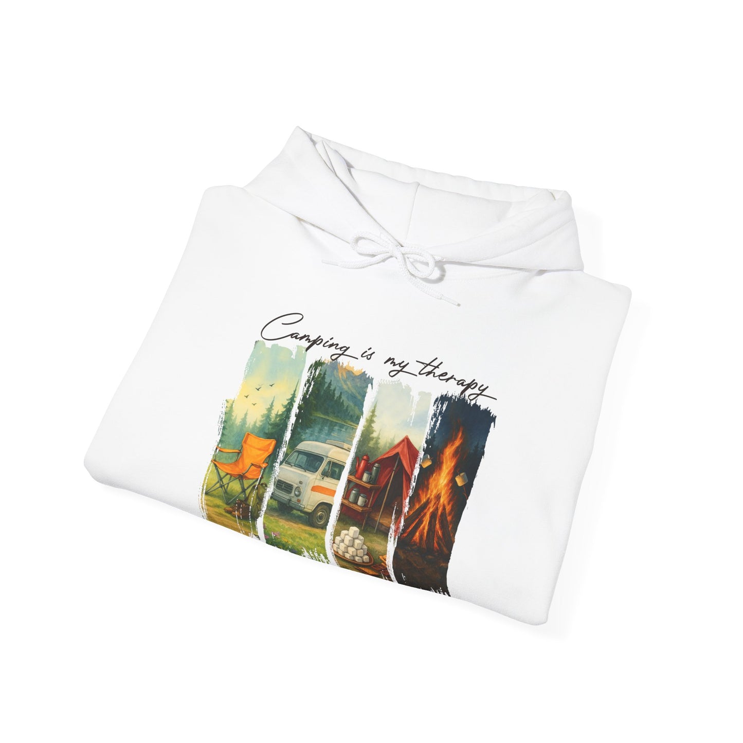 Camping is My Therapy Hoodie | HappyCamperCrew.Com 100% Authentic | Cozy Camping Hoodie | Unisex Hooded Sweatshirt for Nature Lovers, Casual Wear, Gift for Him/Her, Outdoor Adventures, Cozy Days & Warm Nights by the Campfire
