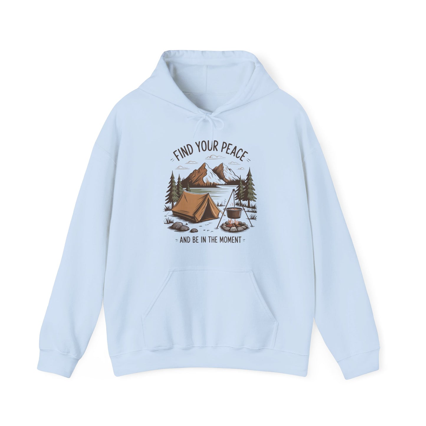 Find Your Peace Hoodie | HappyCamperCrew.Com 100% Authentic | Cozy Camping Hoodie | Unisex Hooded Sweatshirt for Nature Lovers, Casual Wear, Gift for Him/Her, Outdoor Adventures, Cozy Days & Warm Nights By The Campfire