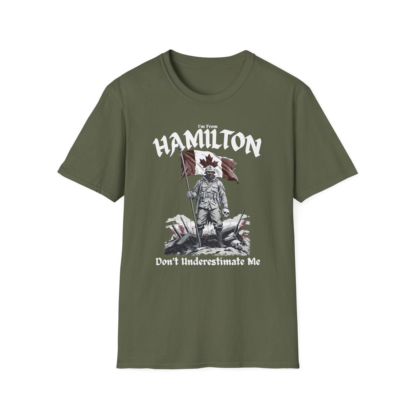 Hamilton Underestimate Guy T-Shirt, c04-n00-s002 Softstyle Graphic Tee, Unisex Casual Wear, Support'n Locals Merch, Gift for Community Lovers.