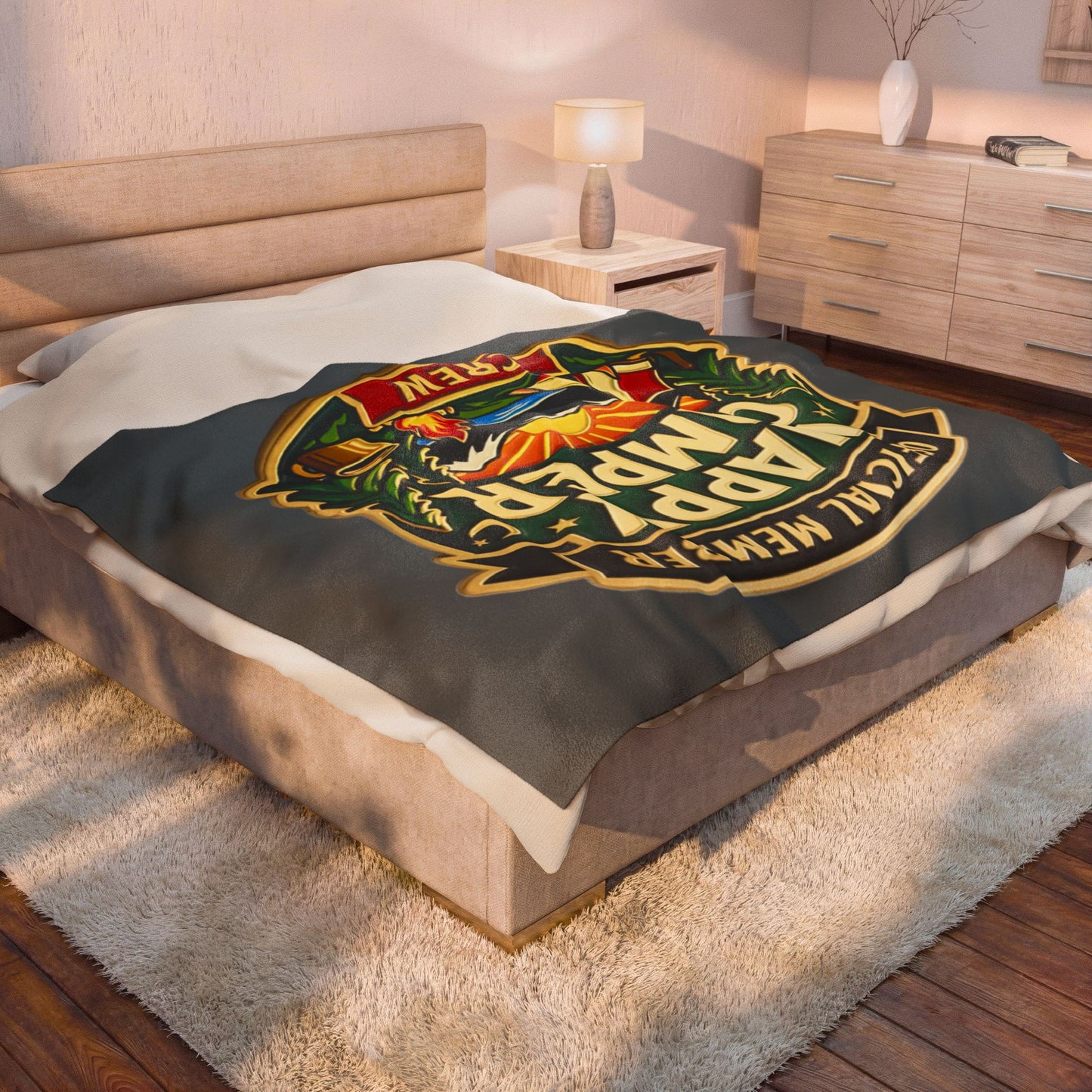 Blanket short side - Official Member* Happy Camper Crew Velveteen Plush Blanket — "happycampercrew.com other" Mountain Camper Throw