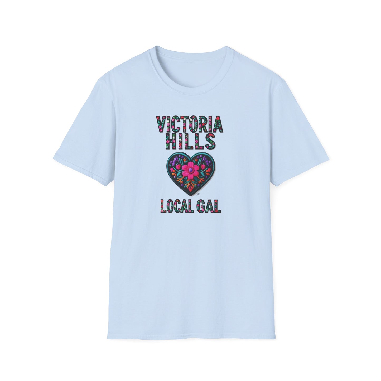 Victoria Hills Local Gal Flower-Heart T-Shirt, c03-n10-s05  Softstyle Graphic Tee, Unisex Casual Wear, Support Local Merch, Gift for Community Lovers, Finkz WINDSOR