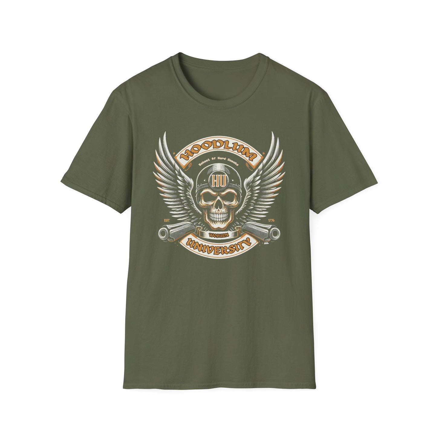 Woburn Hoodlum University Wings T-Shirt, Softstyle Graphic Tee, Unisex Casual Wear, Support'n Locals Merch, Gift for Community Lovers, c06-n06-s004