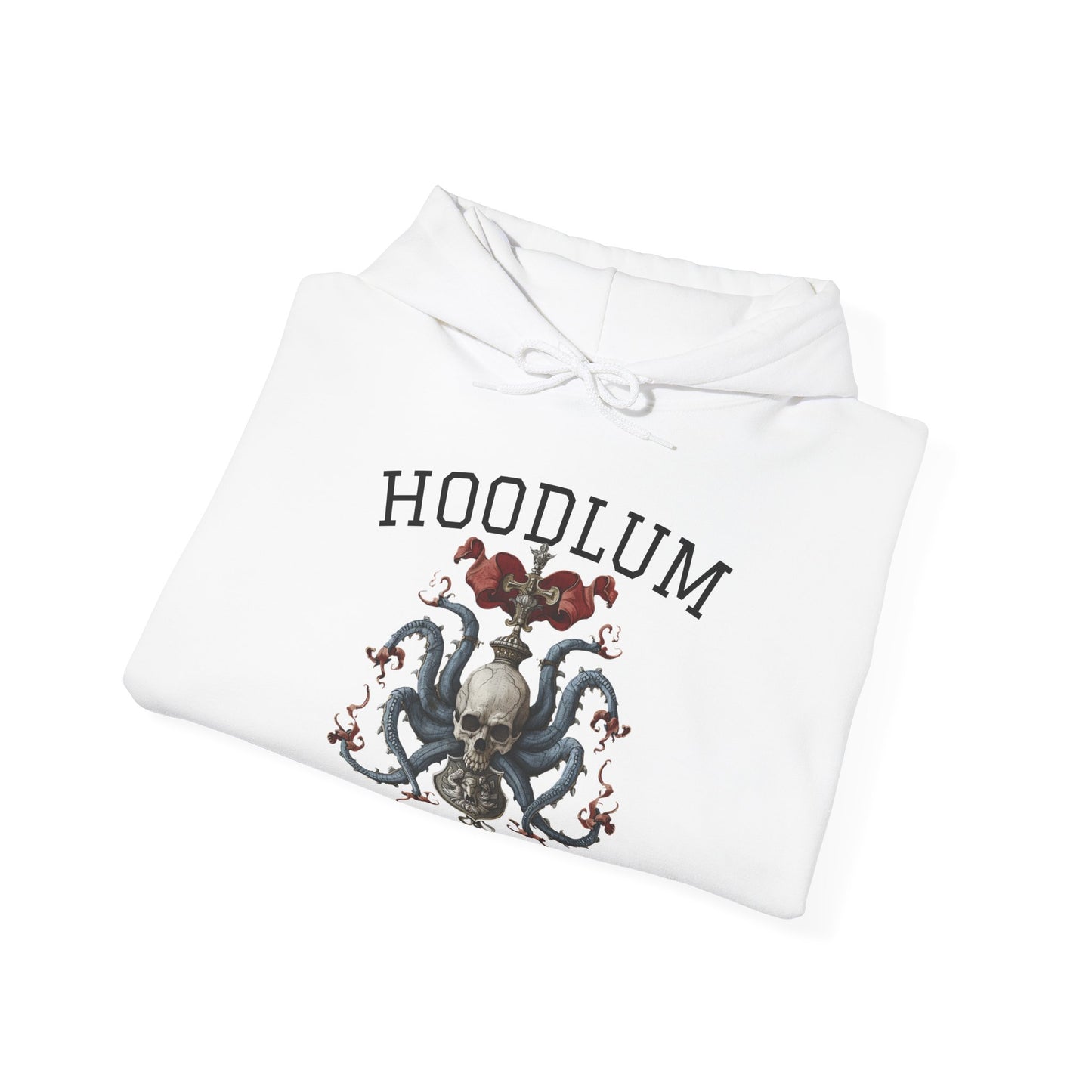 Hoodlum University White Cozy Hoodie Skull | Unisex Sweatshirt for Nature Lovers, Casual Wear, Gift for Him/Her, Outdoor Adventures, Cozy Days Canada Patriotic