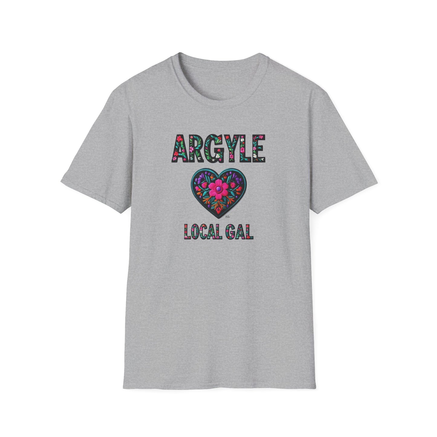 Argyle Local Gal Flower-Heart T-Shirt, c02-n01-s05  Softstyle Graphic Tee, Unisex Casual Wear, Support Local Merch, Gift for Community Lovers, Finkz WINDSOR