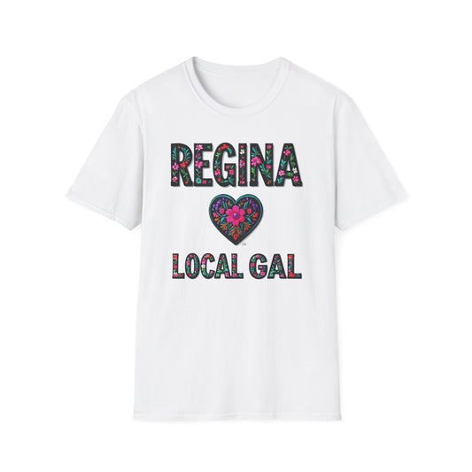 Regina Local Gal Flower-Heart T-Shirt, c10-n00-s005 Softstyle Graphic Tee, Unisex Casual Wear, Support Local Merch, Gift for Community Lovers, Finkz WINDSOR