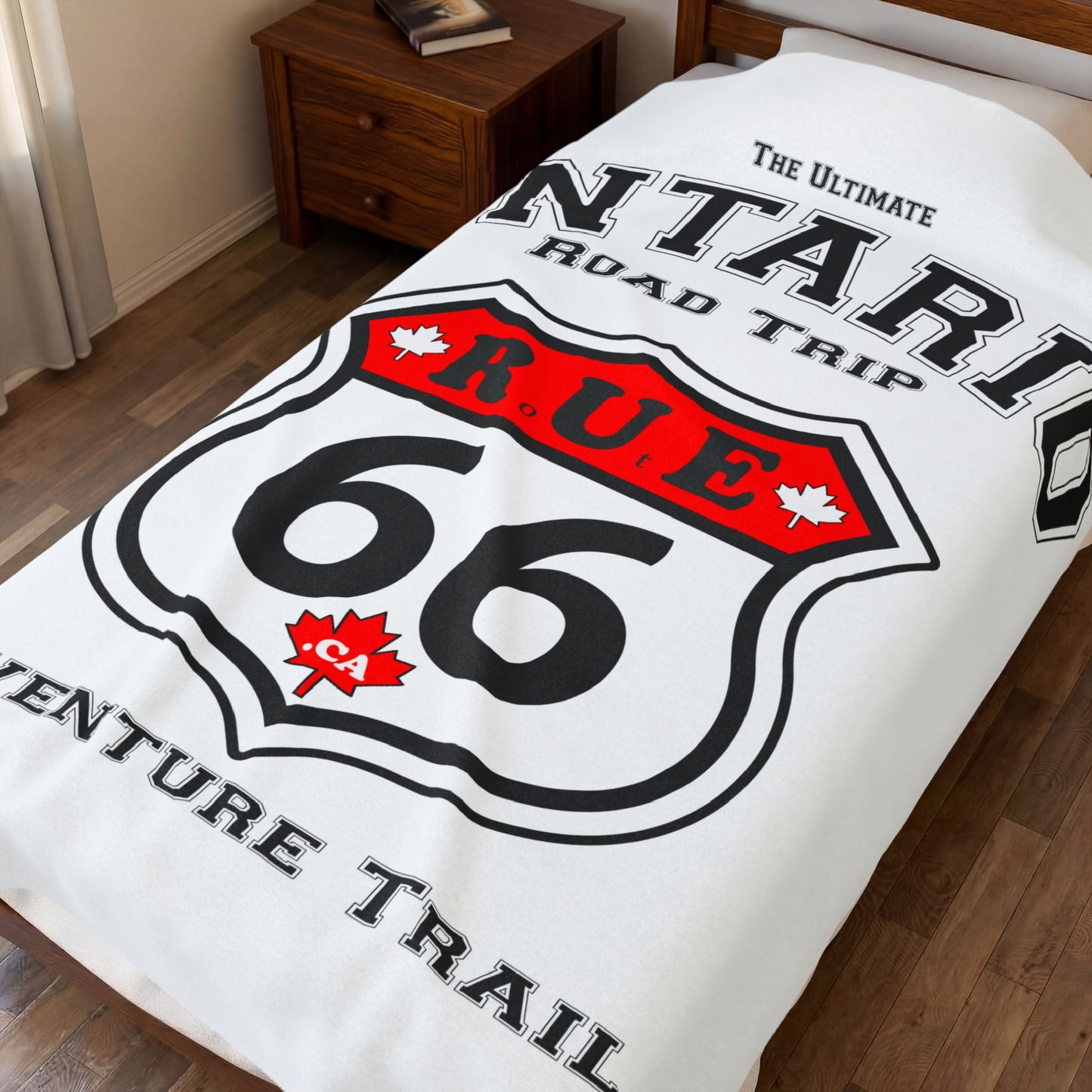 Ontario Rue 66 Blanket  -  Velveteen Plush Blanket — "happycampercrew.com other" Mountain Camper Throw Rue66.ca