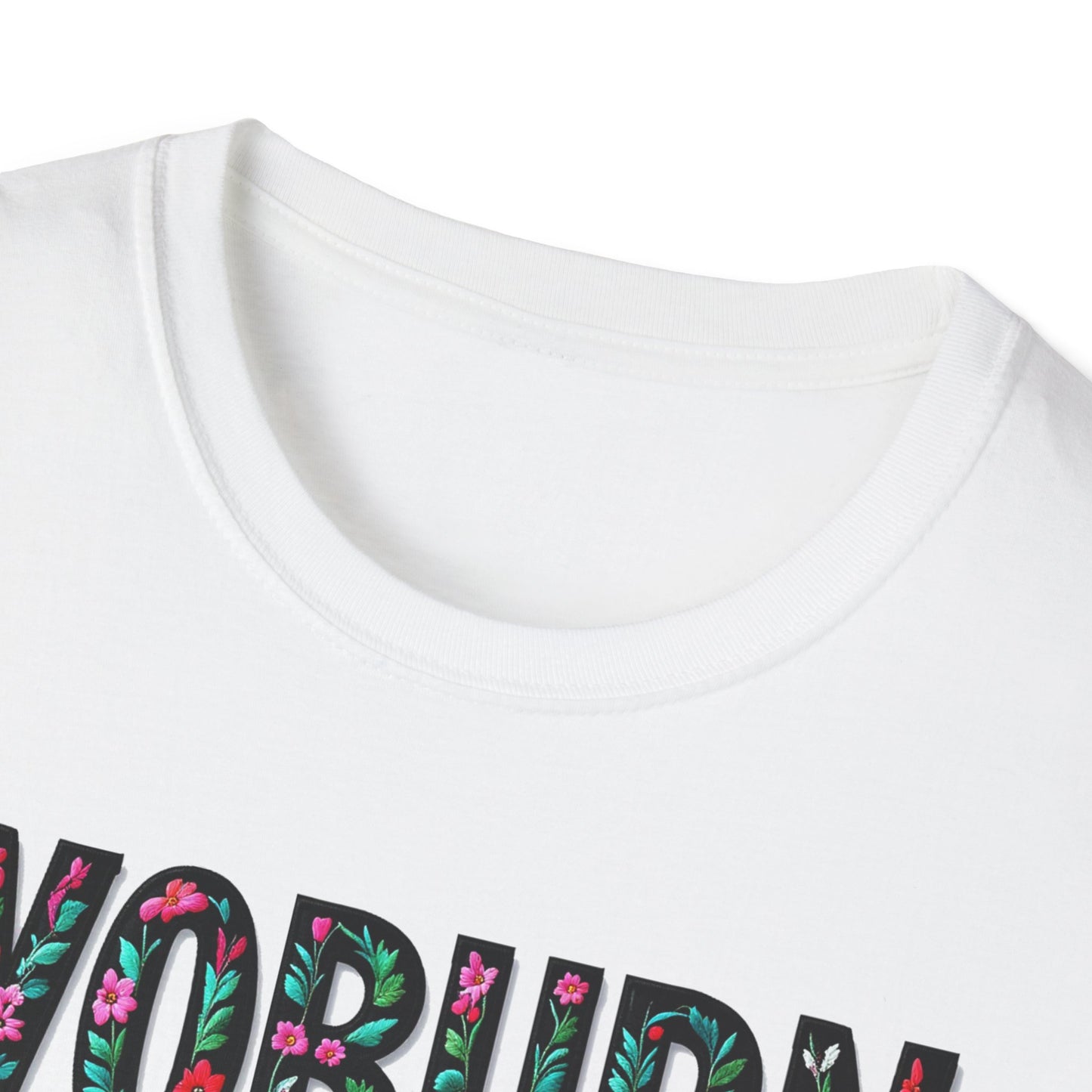 Woburn Local Gal Flower-Heart T-Shirt, c06-n06-s005 Softstyle Graphic Tee, Unisex Casual Wear, Support Local Merch, Gift for Community Lovers, Finkz WINDSOR