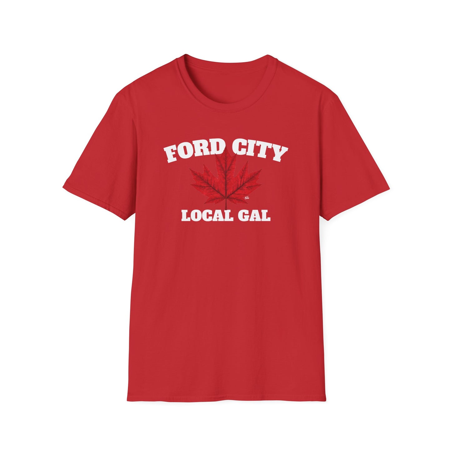 FORD CITY Local Gal Red Leaf T-Shirt, Softstyle Graphic Tee, Unisex Casual Wear, Support Local Merch, Gift for Community Lovers, Finkz Windsor