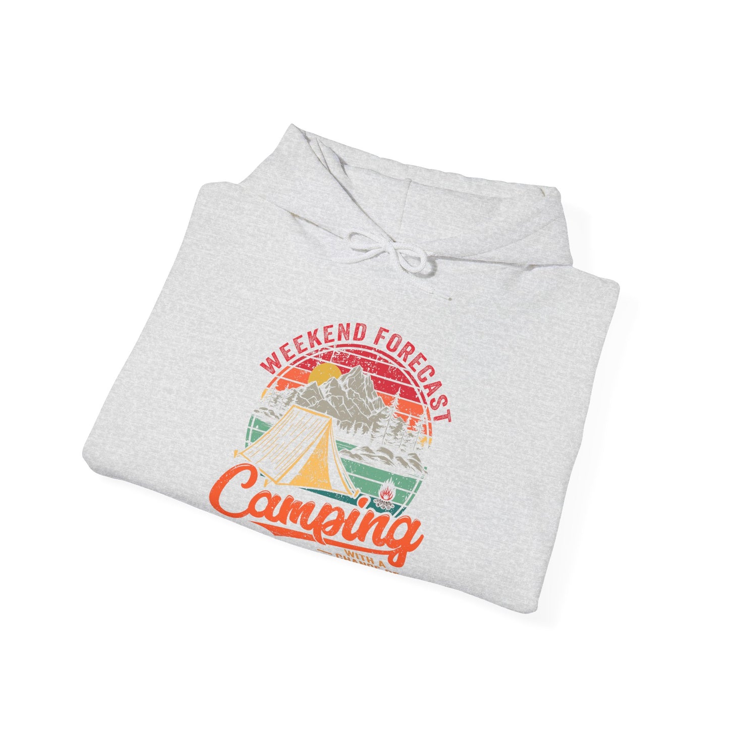 Weekend Forcast Hoodie | HappyCamperCrew.Com 100% Authentic | Cozy Camping Hoodie | Unisex Hooded Sweatshirt for Nature Lovers, Casual Wear, Gift for Him/Her, Outdoor Adventures, Cozy Days & Warm Nights by the Campfire