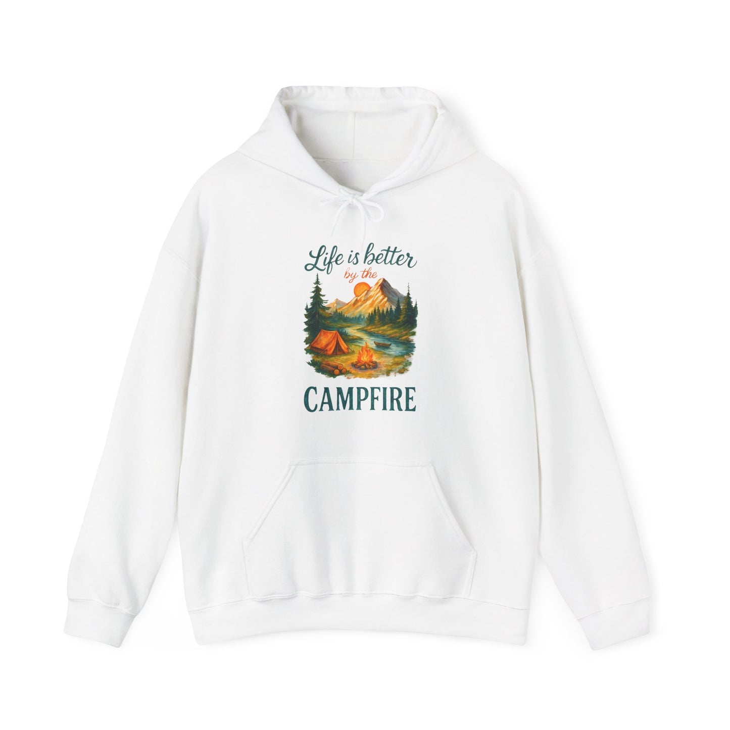Life Is Better by The Campfire Hoodie | HappyCamperCrew.Com 100% Authentic | Cozy Camping Hoodie | Unisex Hooded Sweatshirt for Nature Lovers, Casual Wear, Gift for Him/Her, Outdoor Adventures, Cozy Days & Warm Nights by the Campfire