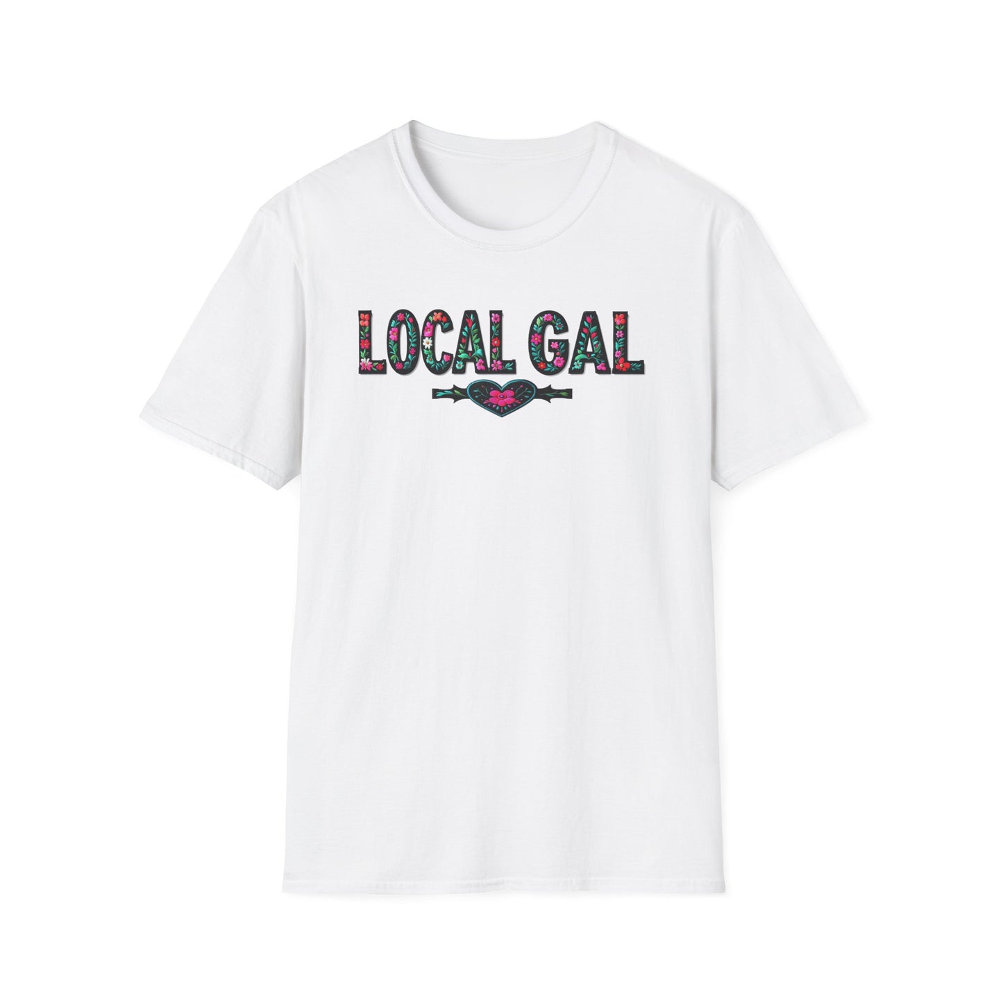 Local Gal Flower-Heart T-Shirt, Softstyle Graphic Tee, Unisex Casual Wear, Support Local Merch, Gift for Community Lovers