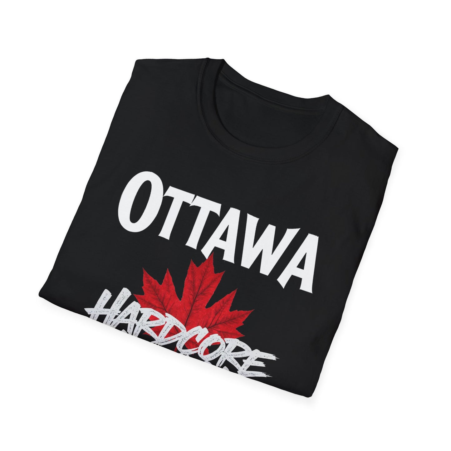 Ottawa Hardcore We Support Our Own Red Leaf T-Shirt, c07-n00-s006 Softstyle Graphic Tee, Unisex Casual Wear, Support'n Locals Merch, Gift for Community Lovers.