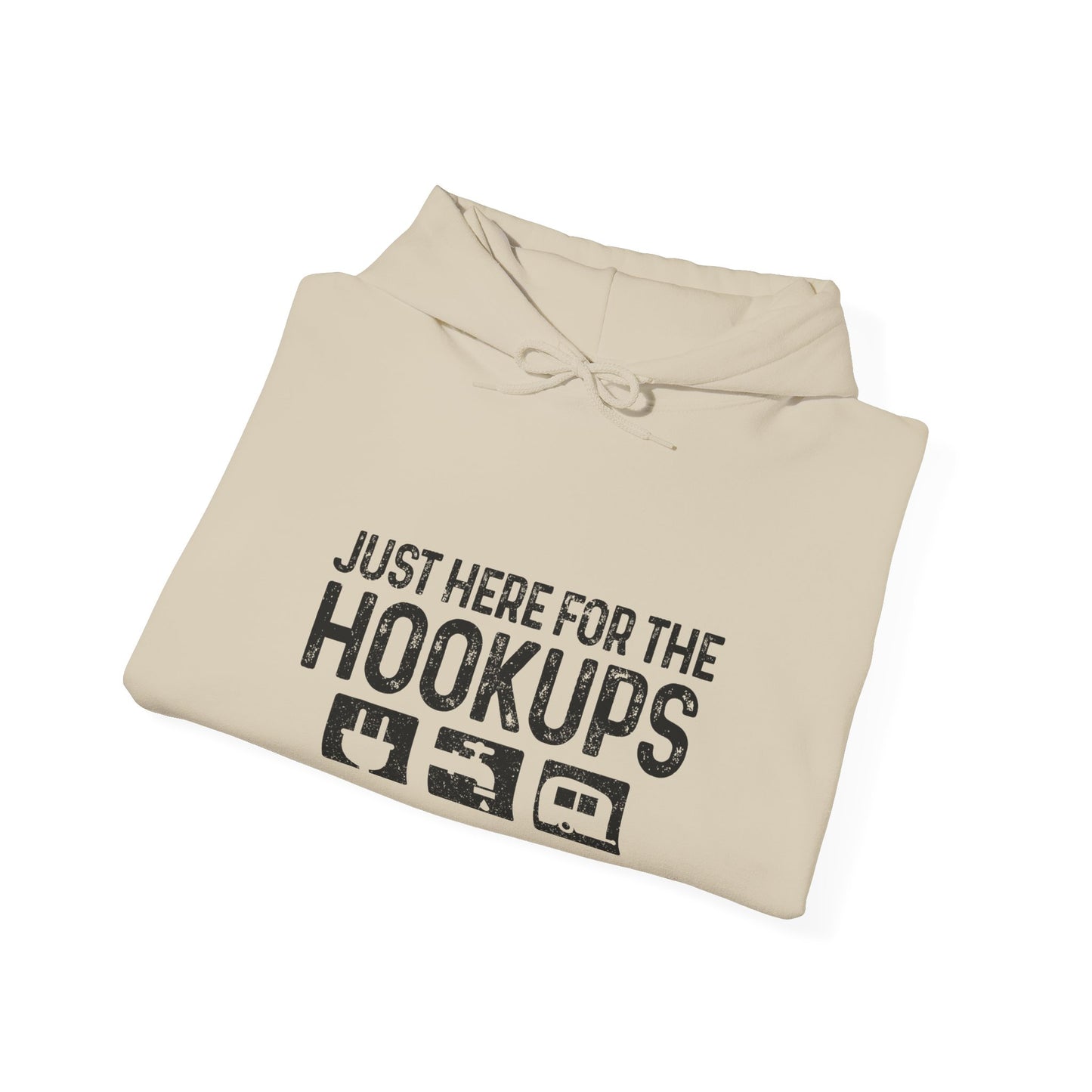 Here For The Hookups Hoodie | HappyCamperCrew.Com 100% Authentic | Cozy Camping Hoodie | Unisex Hooded Sweatshirt for Nature Lovers, Casual Wear, Gift for Him/Her, Outdoor Adventures, Cozy Days & Warm Nights by the Campfire