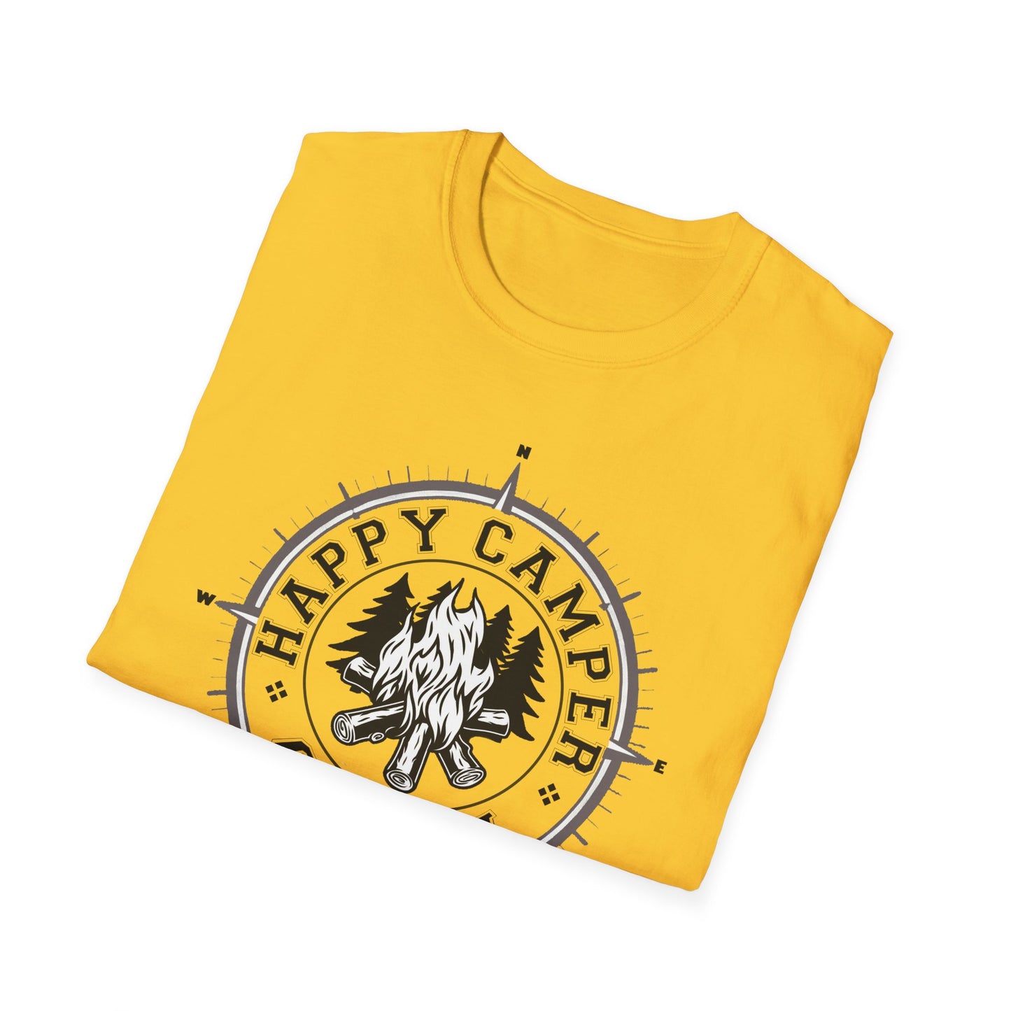 Happy Camper Crew Compass T-Shirt, Softstyle Graphic Tee, Unisex Casual Wear, Support'N Locals Merch, Gift for Community Lovers,
