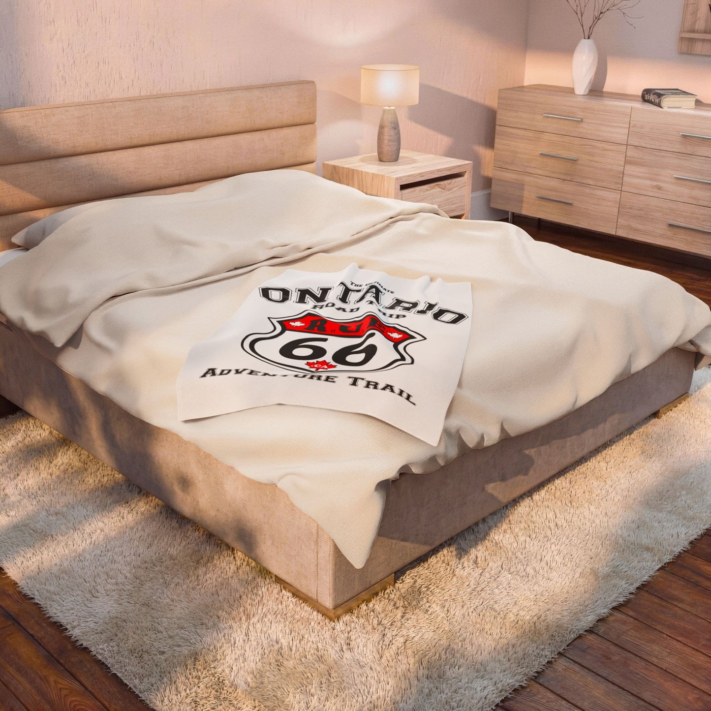 Ontario Rue 66 Blanket  -  Velveteen Plush Blanket — "happycampercrew.com other" Mountain Camper Throw Rue66.ca