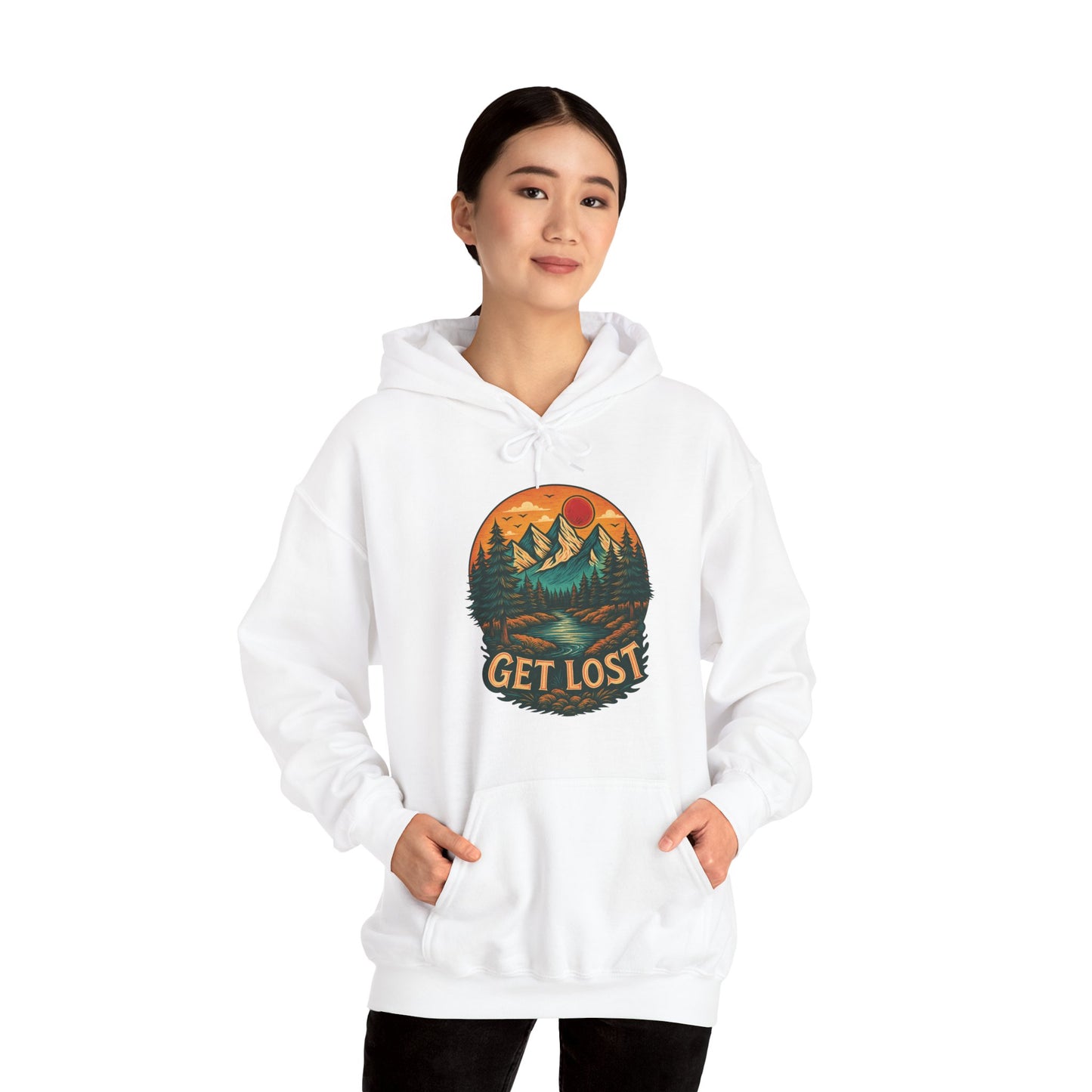 Get Lost Hoodie | HappyCamperCrew.Com 100% Authentic | Cozy Camping Hoodie | Unisex Hooded Sweatshirt for Nature Lovers, Casual Wear, Gift for Him/Her, Outdoor Adventures, Cozy Days & Warm Nights by the Campfire