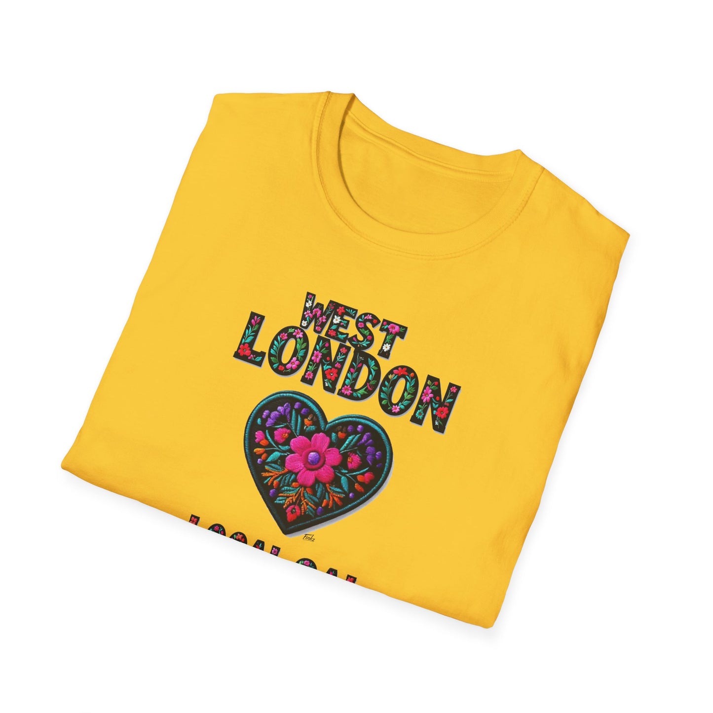 West London Local Gal Flower-Heart T-Shirt, c02-n08-s05  Softstyle Graphic Tee, Unisex Casual Wear, Support Local Merch, Gift for Community Lovers, Finkz WINDSOR