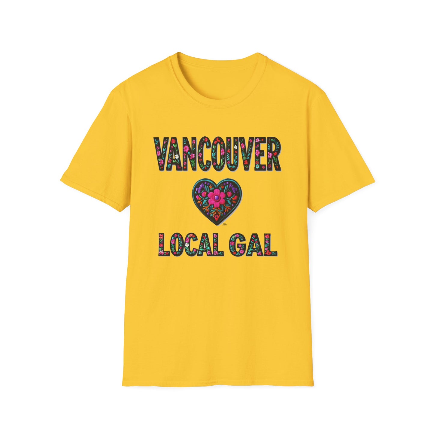 Vancouver Local Gal Flower-Heart T-Shirt, c13-n00-s005 Softstyle Graphic Tee, Unisex Casual Wear, Support Local Merch, Gift for Community Lovers, Finkz WINDSOR