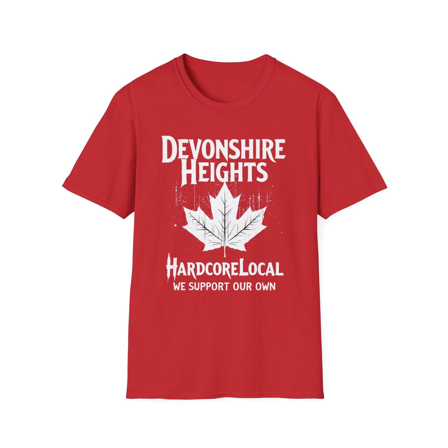 DEVONSHIRE HEIGHTS, We Support Our Own 2, Hardcore Local White Leaf T-Shirt, Softstyle Graphic Tee, Unisex Casual Wear, Support Local Merch, Gift for Community Lovers Finkz Windsor