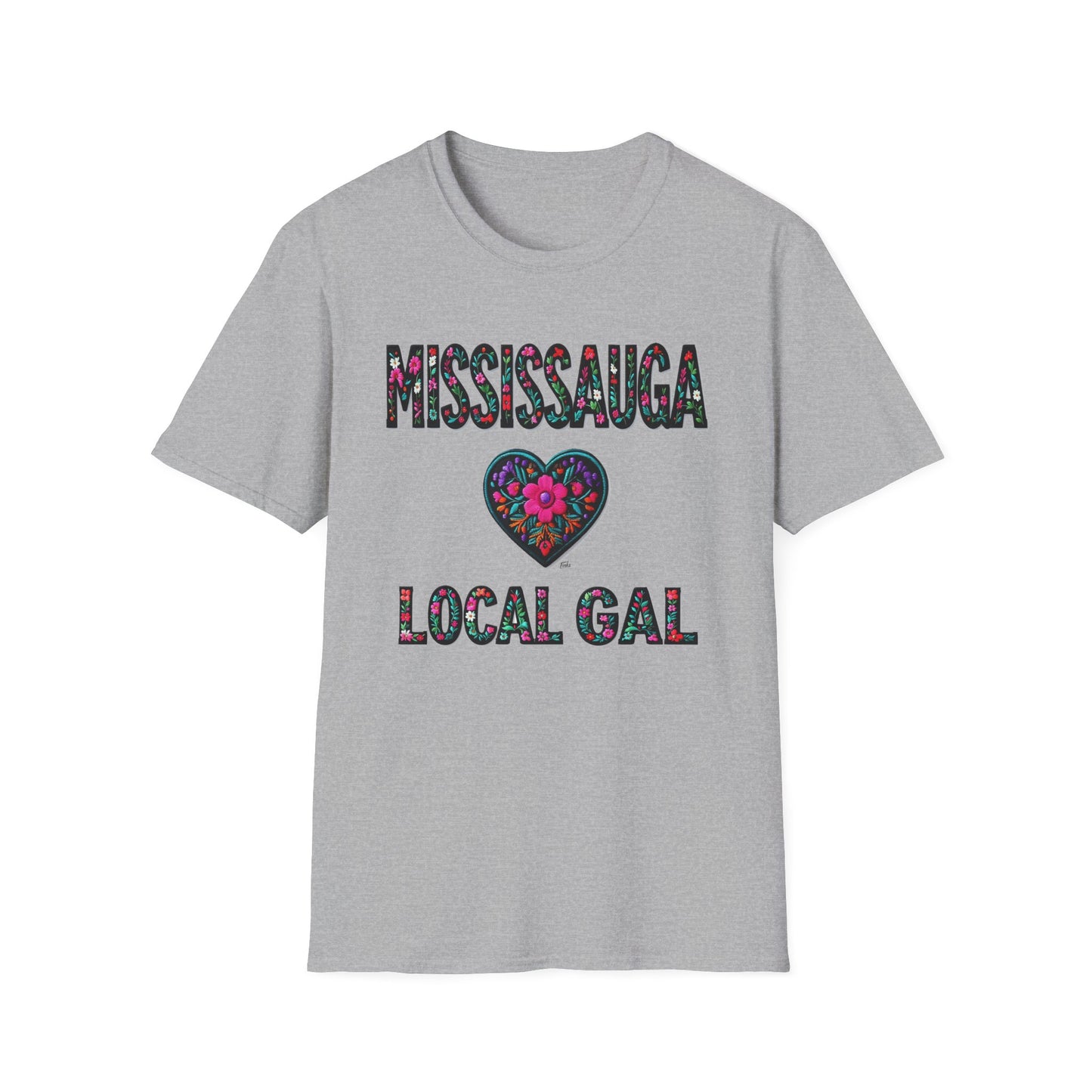 Mississauga Local Gal Flower-Heart T-Shirt, c05-n00-s005 Softstyle Graphic Tee, Unisex Casual Wear, Support Local Merch, Gift for Community Lovers, Finkz WINDSOR