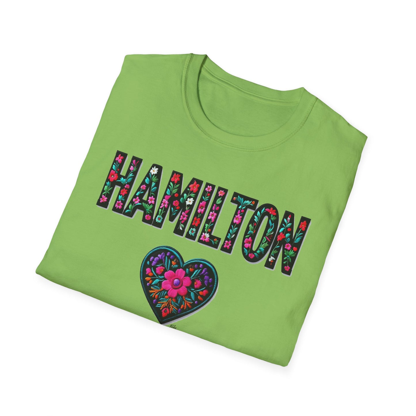 Hamilton Local Gal Flower-Heart T-Shirt, c04-n00-s005 Softstyle Graphic Tee, Unisex Casual Wear, Support Local Merch, Gift for Community Lovers, Finkz WINDSOR