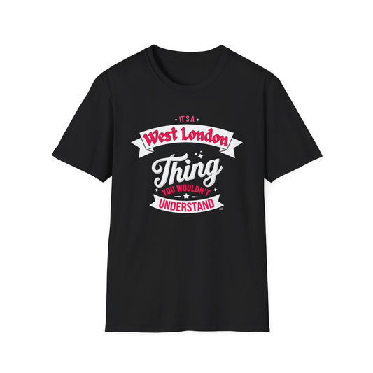 West London THING T-Shirt, Softstyle Graphic Tee, Unisex Casual Wear, Support'n Locals Merch, Gift for Community Lovers, c02-n08-s003
