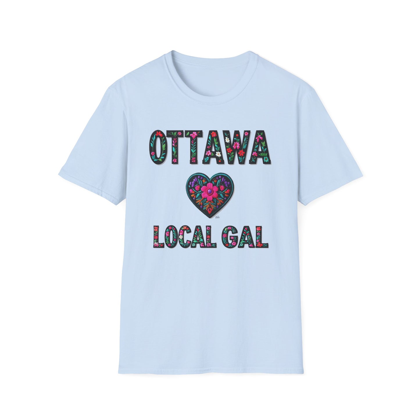 Ottawa Local Gal Flower-Heart T-Shirt, c07-n00-s005 Softstyle Graphic Tee, Unisex Casual Wear, Support Local Merch, Gift for Community Lovers, Finkz WINDSOR