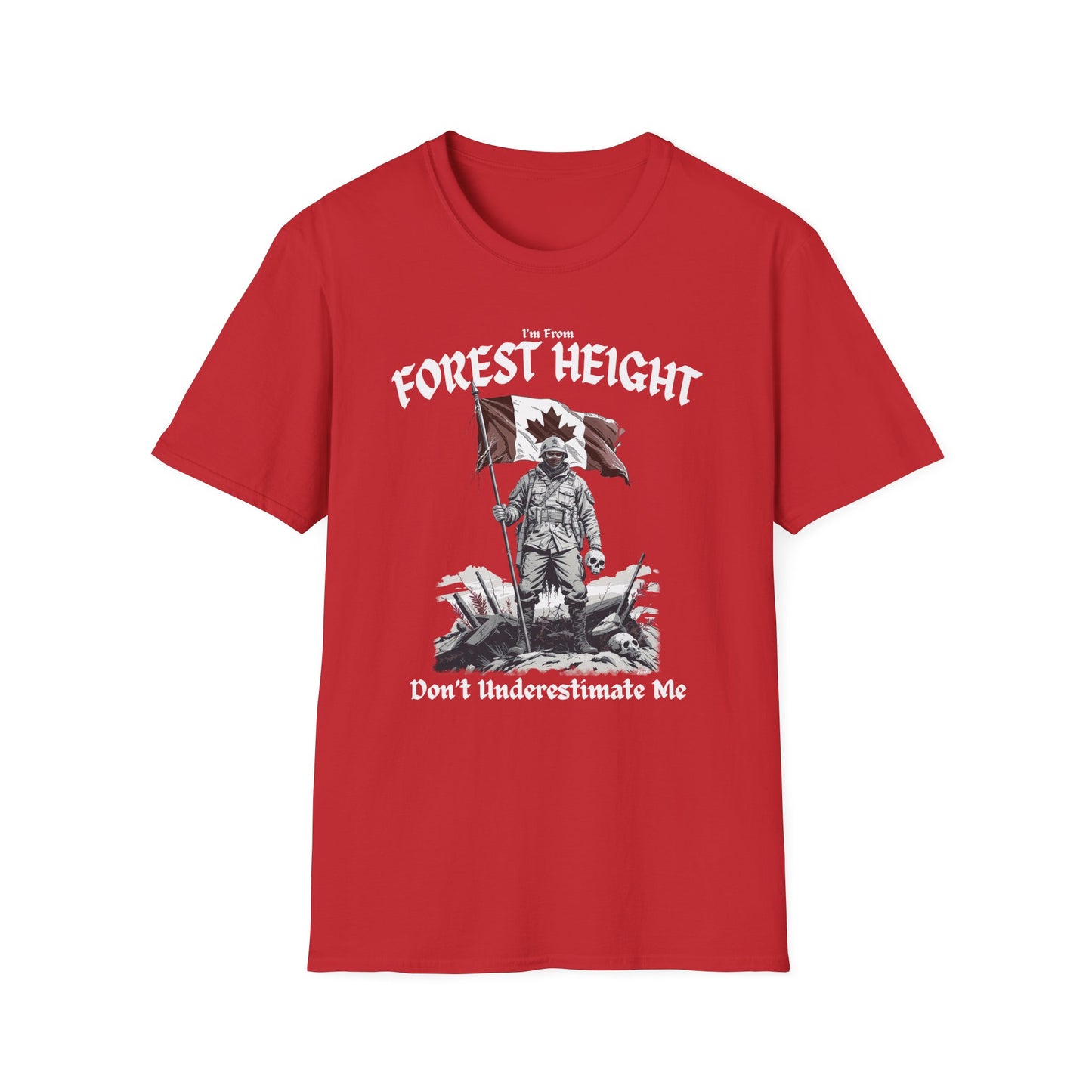Forest Heights Underestimate Guy T-Shirt, c03-n03-s002 Softstyle Graphic Tee, Unisex Casual Wear, Support'n Locals Merch, Gift for Community Lovers.