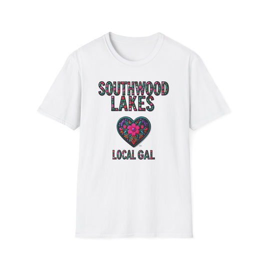 SOUTHWOOD LAKES Local Gal Flower-Heart T-Shirt, 3 Softstyle Graphic Tee, Unisex Casual Wear, Support Local Merch, Gift for Community Lovers, Finkz WINDSOR