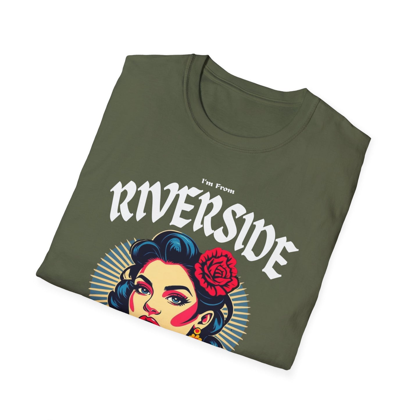 Riverside Underestimate Gal T-Shirt, c01-n05-s001 Softstyle Graphic Tee, Unisex Casual Wear, Support'n Locals Merch, Gift for Community Lovers.