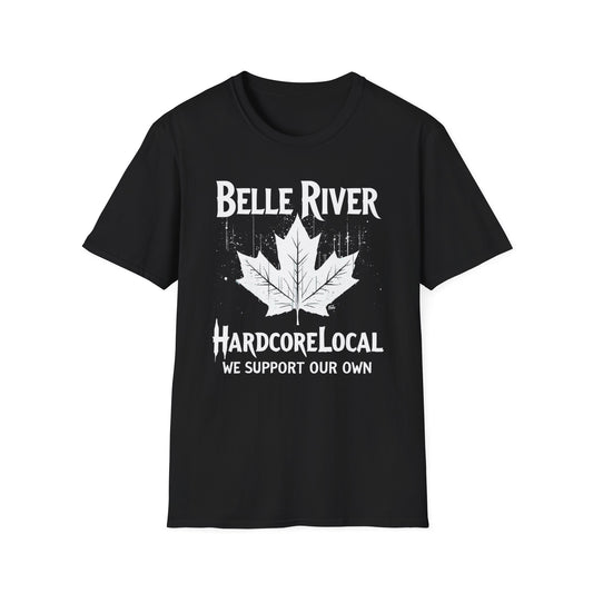 BELLE RIVER, We Support Our Own 2, Hardcore Local White Leaf T-Shirt, Softstyle Graphic Tee, Unisex Casual Wear, Support Local Merch, Gift for Community Lovers Finkz Windsor
