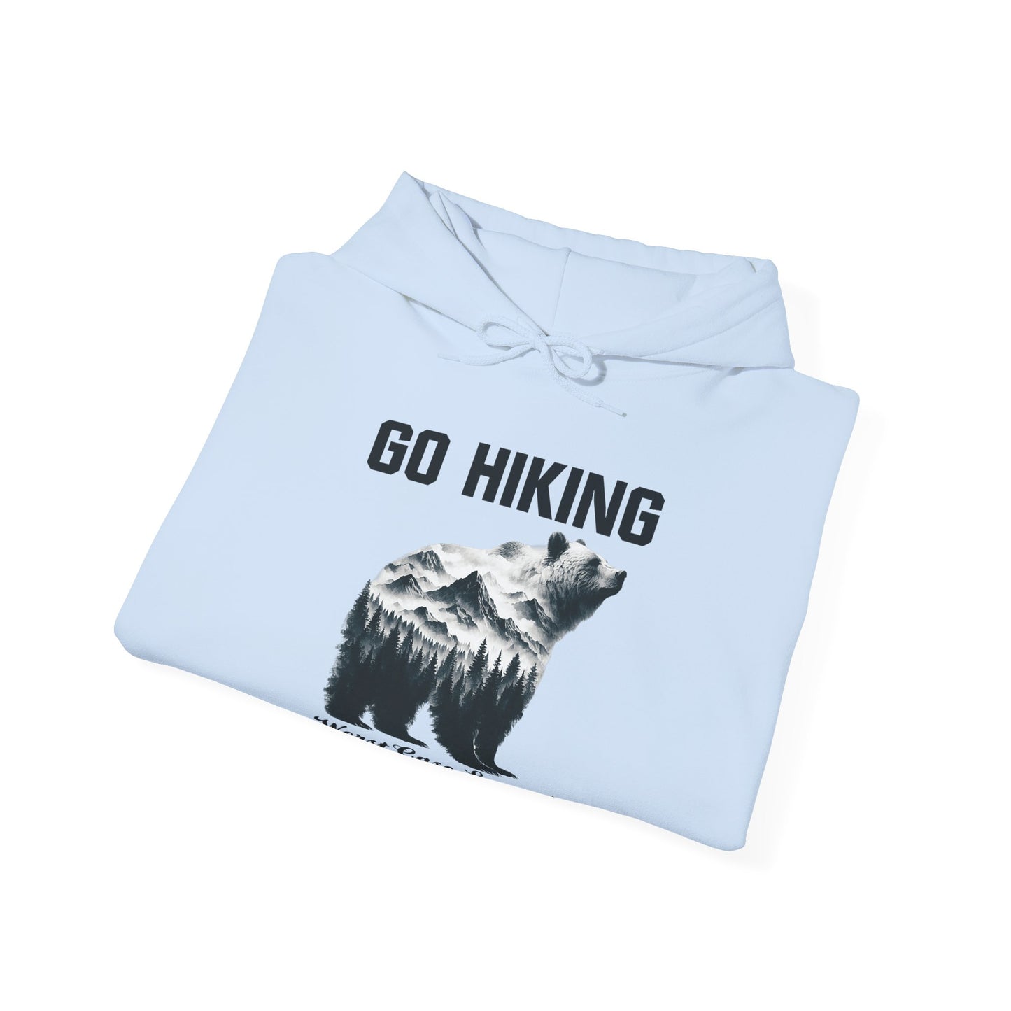 Go Hiking - Worst Case Hoodie | HappyCamperCrew.Com 100% Authentic | Cozy Camping Hoodie | Unisex Hooded Sweatshirt for Nature Lovers, Casual Wear, Gift for Him/Her, Outdoor Adventures, Cozy Days & Warm Nights by the Campfire