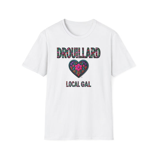 DROUILLARD Local Gal Flower-Heart T-Shirt, Softstyle Graphic Tee, Unisex Casual Wear, Support Local Merch, Gift for Community Lovers, Finkz WINDSOR