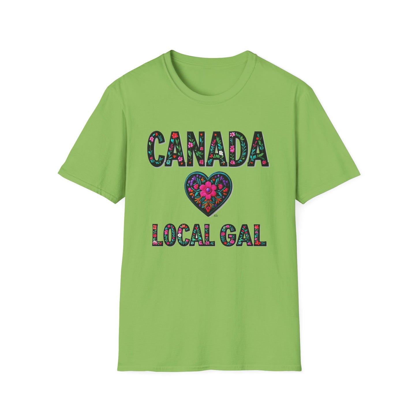 Canada Local Gal Flower-Heart T-Shirt, c00-n00-s005 Softstyle Graphic Tee, Unisex Casual Wear, Support Local Merch, Gift for Community Lovers, Finkz WINDSOR