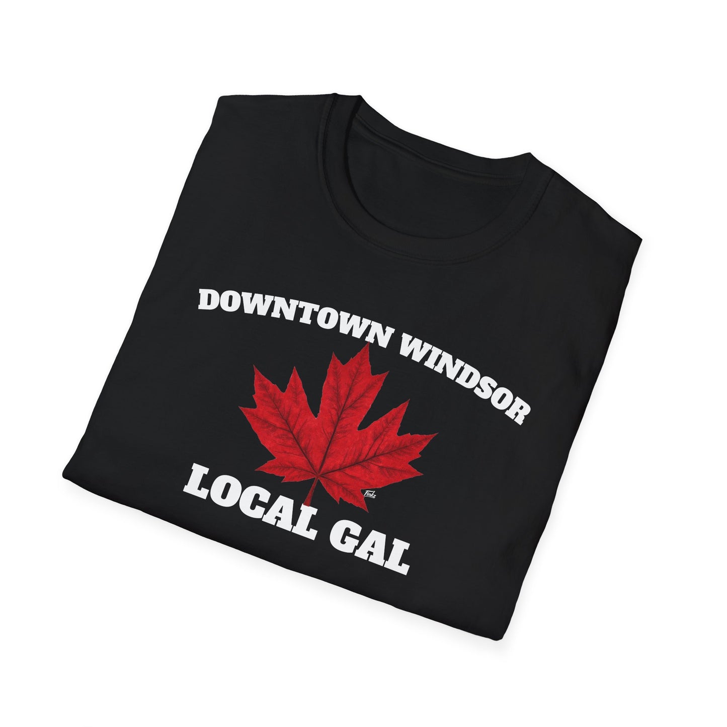 DOWNTOWN WINDSOR Local Gal Red Leaf T-Shirt, Softstyle Graphic Tee, Unisex Casual Wear, Support Local Merch, Gift for Community Lovers, Finkz Windsor