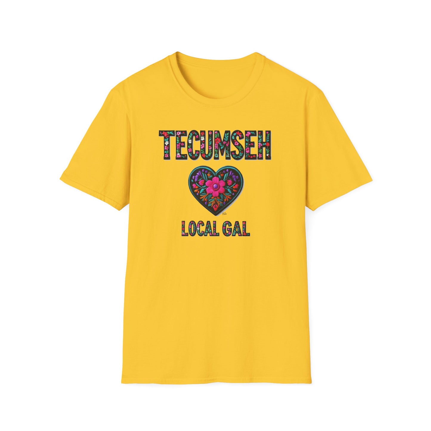 TECUMSEH Local Gal Flower-Heart T-Shirt, 3 Softstyle Graphic Tee, Unisex Casual Wear, Support Local Merch, Gift for Community Lovers, Finkz WINDSOR