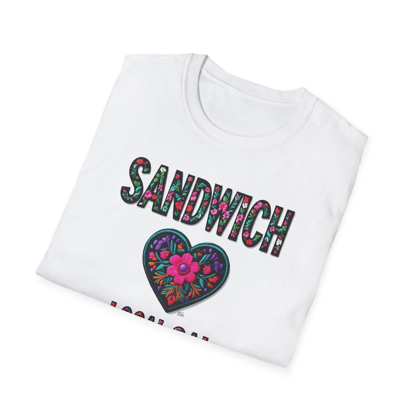 SANDWICH Local Gal Flower-Heart T-Shirt, 3 Softstyle Graphic Tee, Unisex Casual Wear, Support Local Merch, Gift for Community Lovers, Finkz WINDSOR