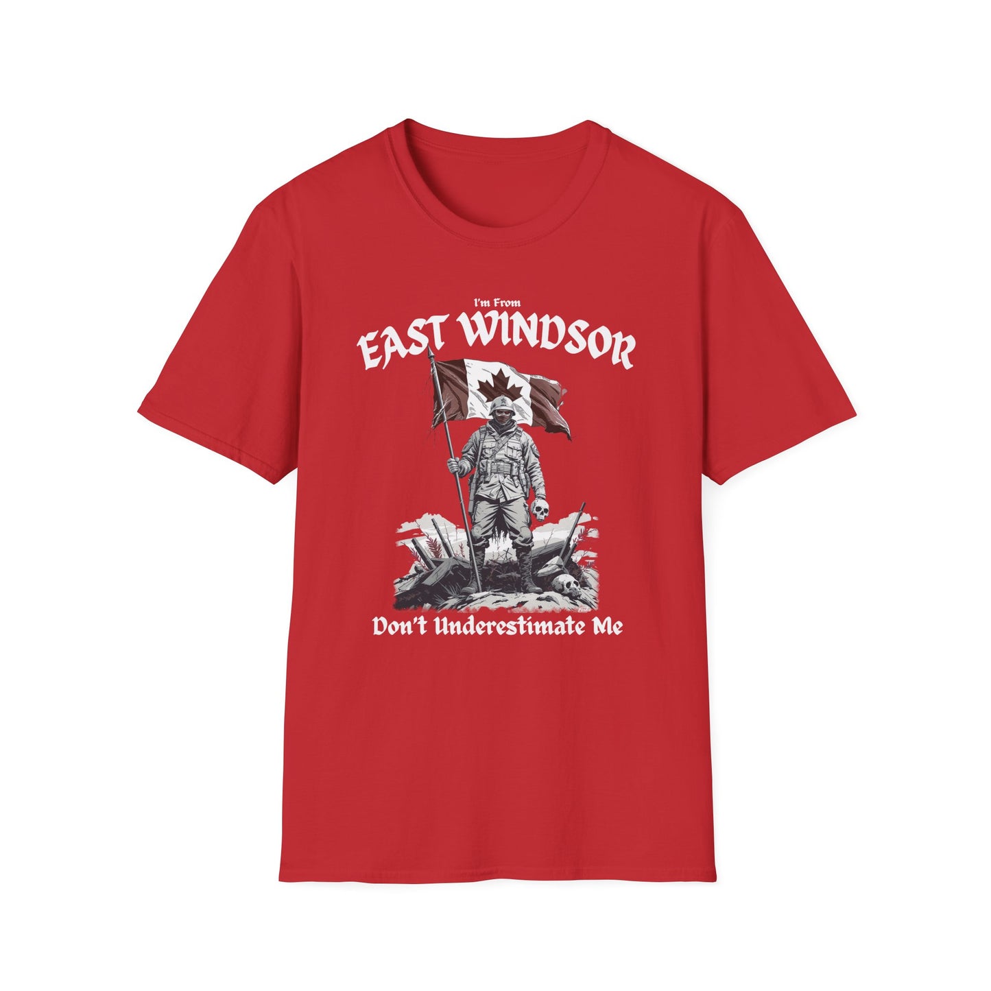 East Windsor Underestimate Guy T-Shirt, c01-n02-s002 Softstyle Graphic Tee, Unisex Casual Wear, Support'n Locals Merch, Gift for Community Lovers.