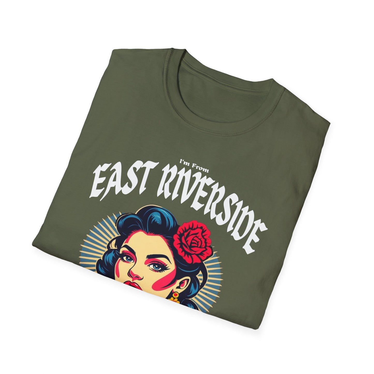 East Riverside Underestimate Gal T-Shirt, c01-n06-s001 Softstyle Graphic Tee, Unisex Casual Wear, Support'n Locals Merch, Gift for Community Lovers.