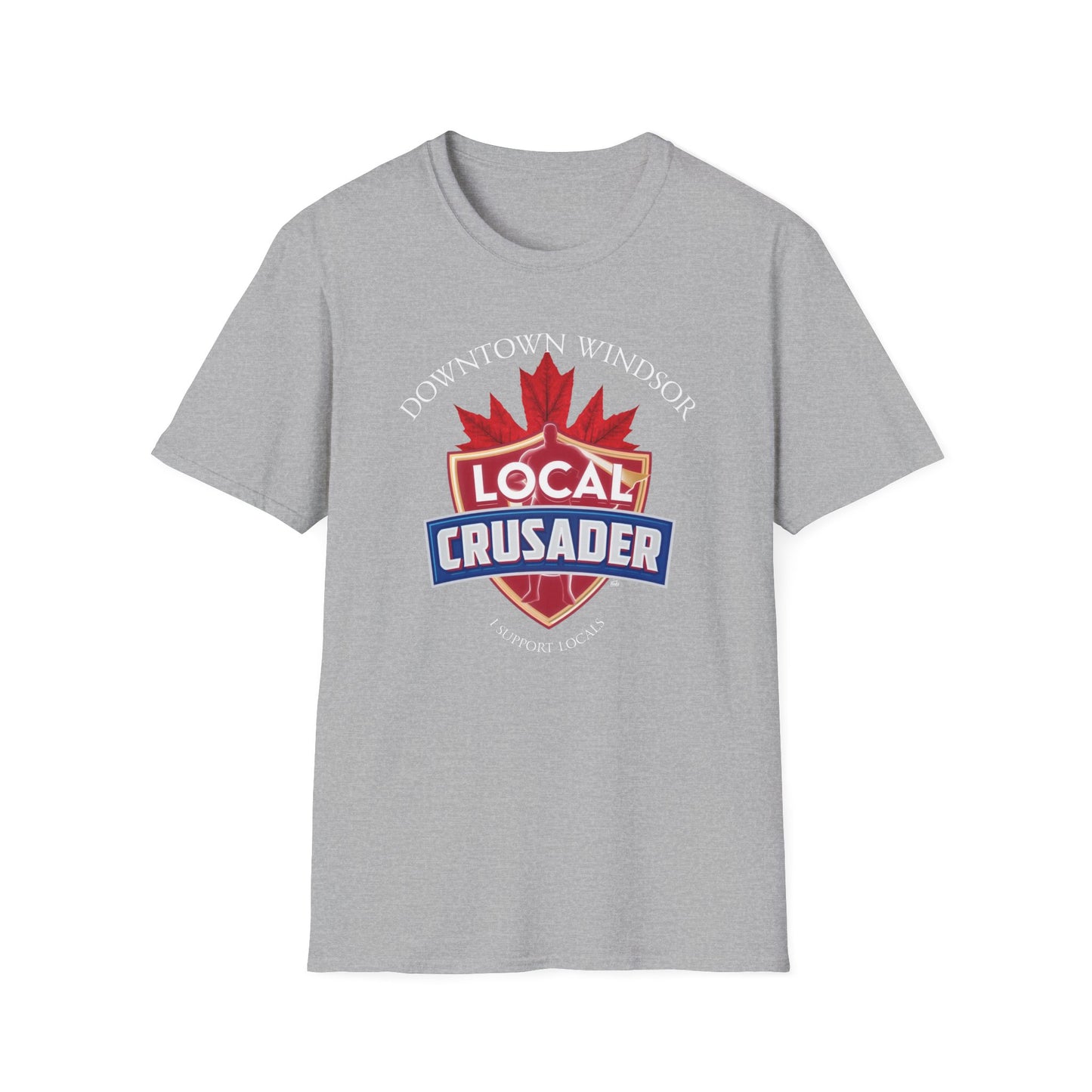 DOWNTOWN WINDSOR Local Crusader, 1 Leaf, I Support Locals T-Shirt, Softstyle Graphic Tee, Unisex Casual Wear, Support Local Merch, Gift for Community Lovers, Finkz Windsor