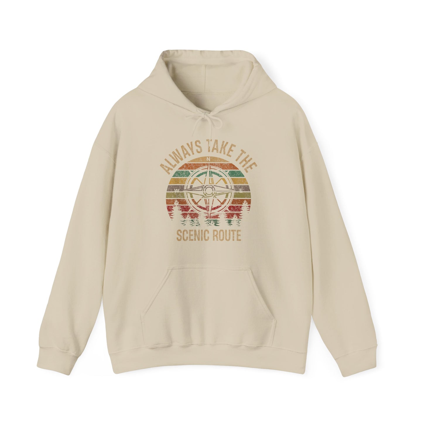 Scenic Route Hoodie | HappyCamperCrew.Com 100% Authentic | Cozy Camping Hoodie | Unisex Hooded Sweatshirt for Nature Lovers, Casual Wear, Gift for Him/Her, Outdoor Adventures, Cozy Days & Warm Nights by the Campfire
