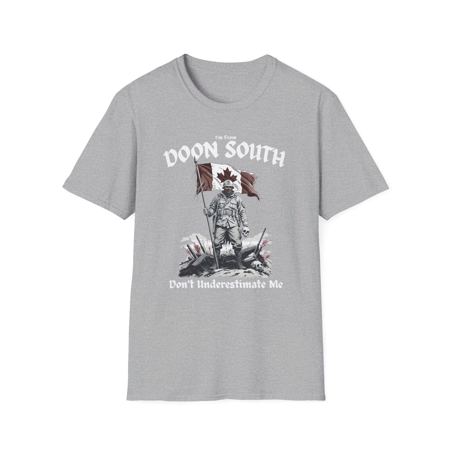 Doon South Underestimate Guy T-Shirt, c03-n02-s002 Softstyle Graphic Tee, Unisex Casual Wear, Support'n Locals Merch, Gift for Community Lovers.