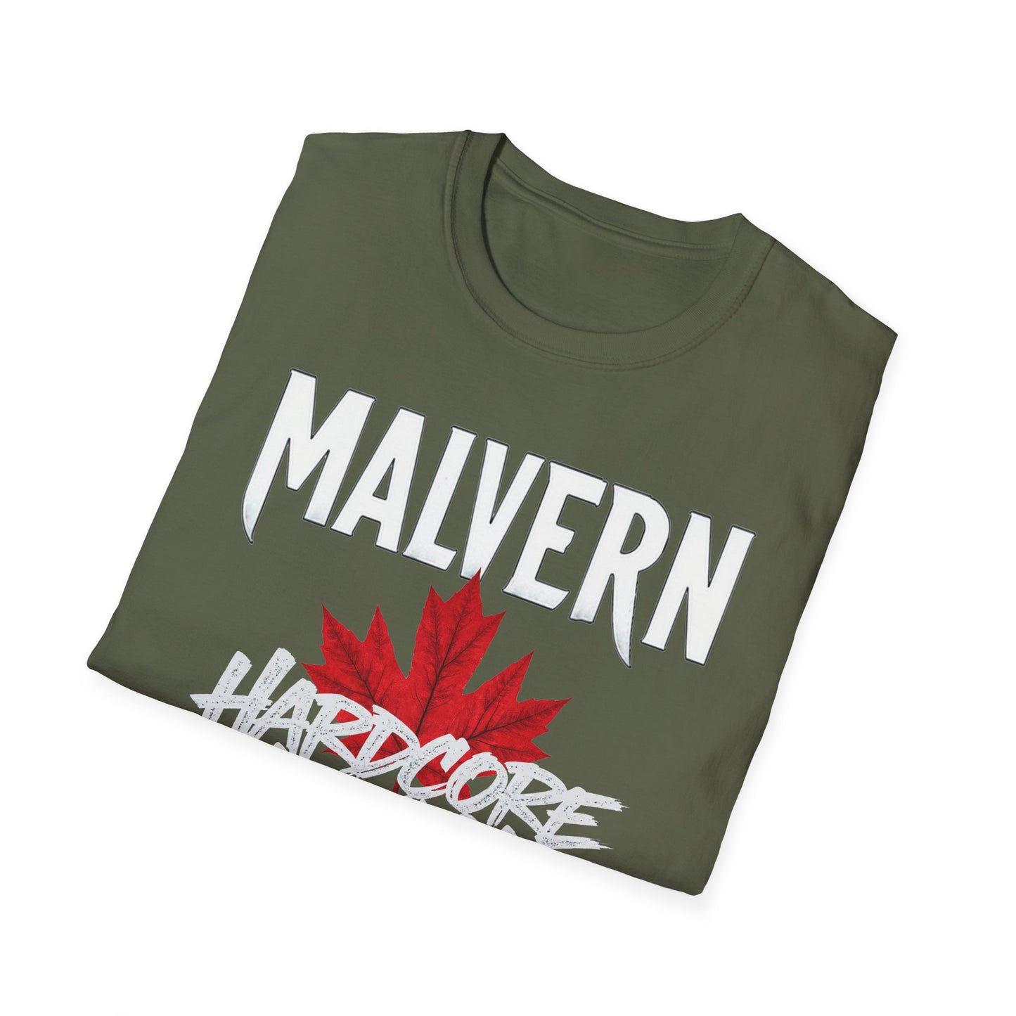 Malvern Hardcore We Support Our Own Red Leaf T-Shirt, c06-n04-s006 Softstyle Graphic Tee, Unisex Casual Wear, Support'n Locals Merch, Gift for Community Lovers.